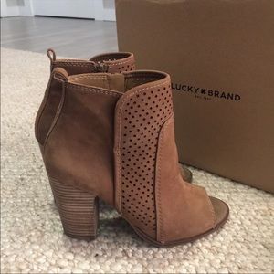 Lucky Brand Peep-toe Suede Heeled Bootie